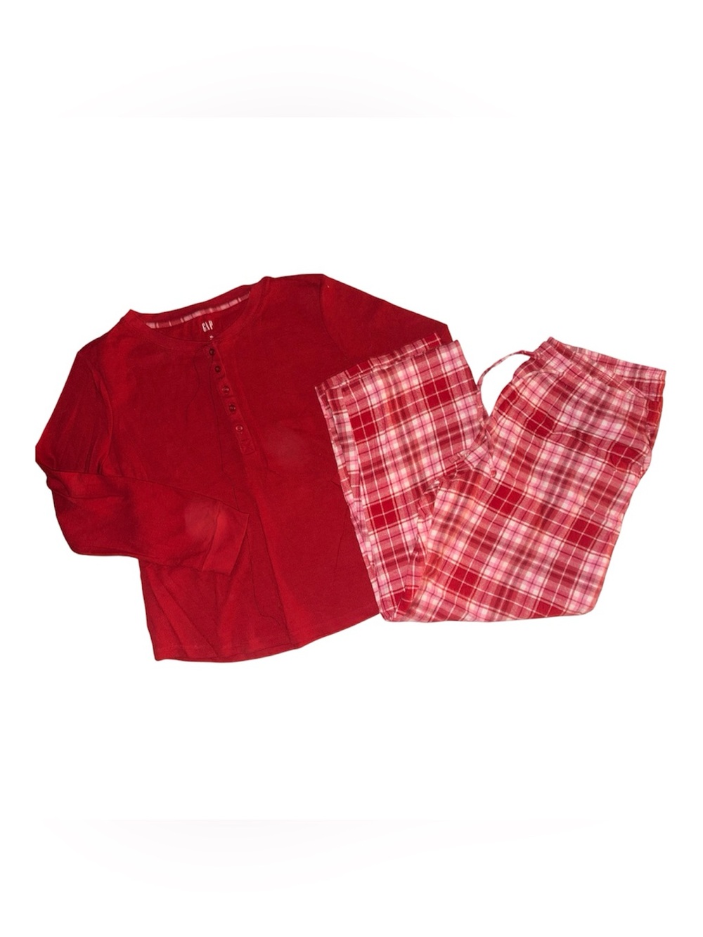 GAP Red Plaid Pajama Set Long Sleeve Top Pants Women's size XL